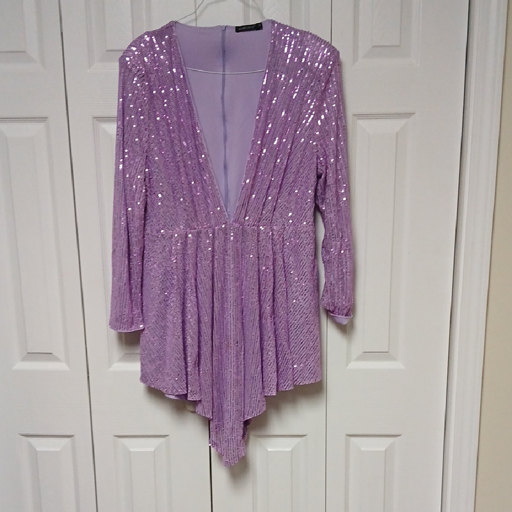 Lavender Sequin V-Neck Blouse